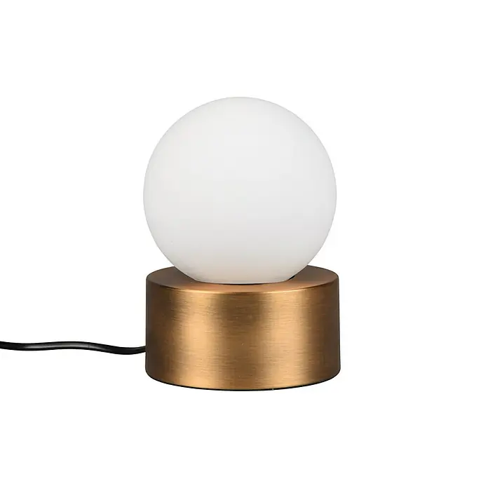 Trio Lighting Lámpara de sobremesa redonda Countess - 25 W, Ø x Al: 12 x 17 cm, Bronce, E14 - Elegante lámpara de mesa con una luz esférica blanca sobre una base cilíndrica dorada. Perfecta como lámpara de noche o como elemento decorativo.