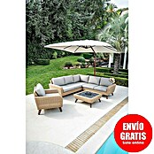 Conjunto de muebles Royal sofá esquinero + sillón + mesa (3 pzs., Ratán sintético/Aluminio, Beige) | BAUHAUS