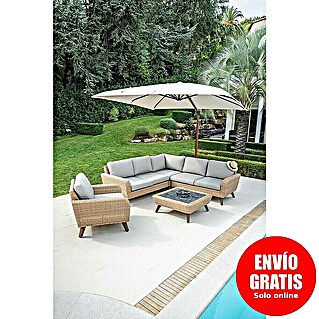 Conjunto de muebles Royal sofá esquinero + sillón + mesa (3 pzs., Ratán sintético/Aluminio, Beige)