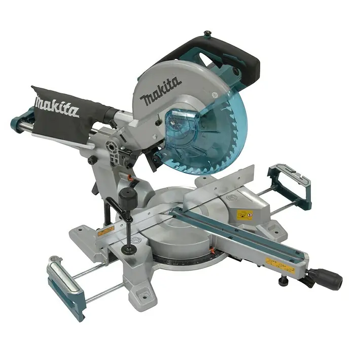Makita Sierra ingletadora LS1110F - 1.400 W, Diámetro hoja de sierra: 260 mm, Número de revoluciones de marcha en vacío: 4.500 r.p.m. - Sierra de inglete Makita con protector de hoja azul y bolsa para polvo, ideal para cortes de madera precisos en talleres y obras.