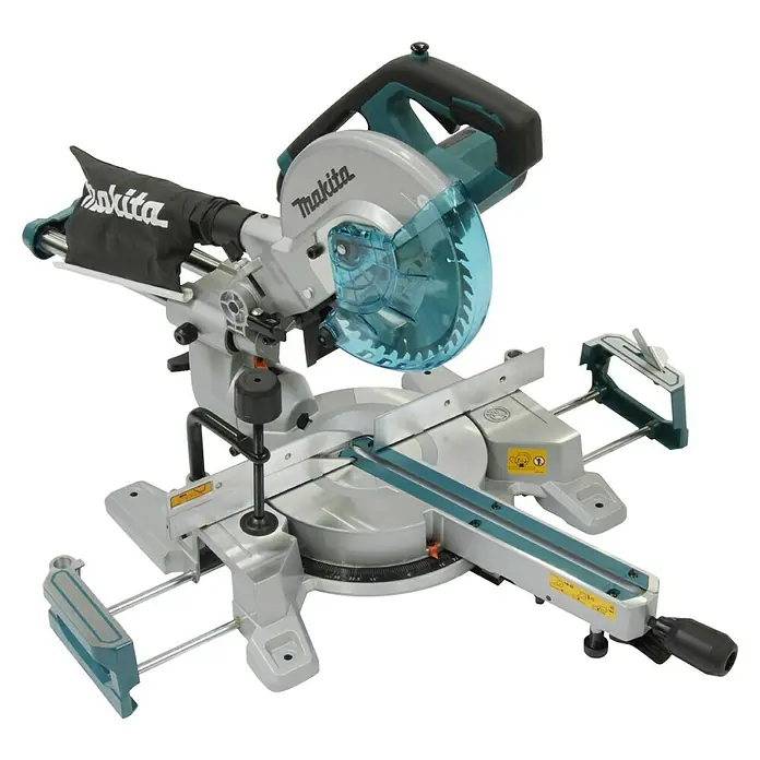 Makita Kapp- & Gehrungssäge LS0816F - 1.200 W, Durchmesser Sägeblatt: 216 mm, Leerlaufdrehzahl: 5.000 U/min - Bild einer Makita Kapp- und Gehrungssäge, einem Werkzeug zum präzisen Schneiden von Holz und anderen Materialien.