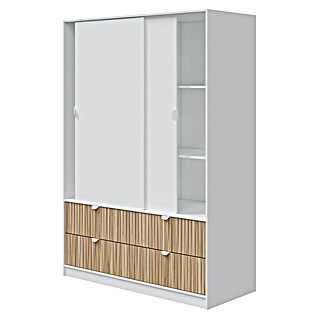 Armario con puertas correderas Ega (L x An x Al: 60 x 140 x 200 cm, Blanco Artik/Natur, Espesor: 15 mm)