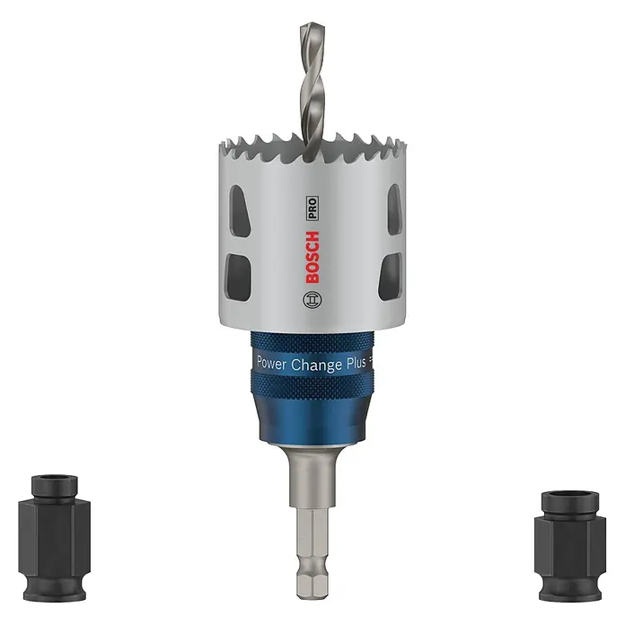 Bosch Professional Lochsägen-Set Starter-Set PRO Multi Material PC Plus - Durchmesser: 51 mm, 5 -tlg. - Bosch Power Change Plus Lochsäge mit Zentrierbohrer und Sechskantschaft. Zwei schwarze Zubehörteile sind enthalten.