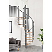 Minka Spindeltreppe Spiral Effect (Durchmesser: 160 cm, Silber, Farbe Stufen: Buche Hell, Geschosshöhe: Max. 309 cm)