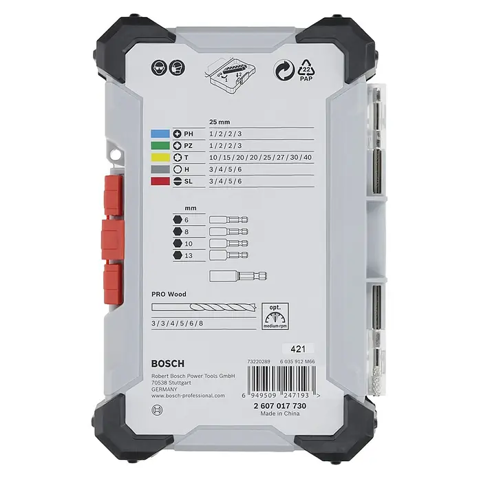 Bosch Bohrer- & Bit-Set Extra Hard und Pro Wood - 35 -tlg. - Graues Bosch Bit-Set mit Schrauberbits, Steckschlüsseln und Holzbohrern in kompakter Box.