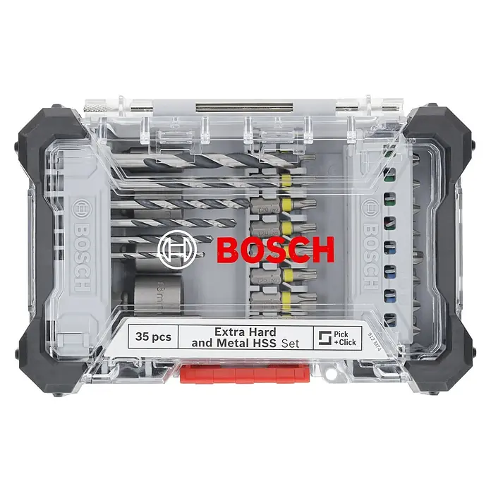 Bosch Bohrer- & Bit-Set Extra Hard und Metal HSS - 35 -tlg. - Bosch 35-teiliges Extra Hard Metall-HSS Bohrer- und Schrauberbit-Set in klarer Pick + Click Box.
