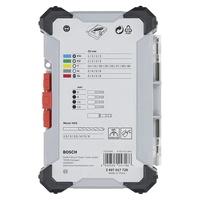Bosch Bohrer- & Bit-Set Extra Hard und Metal HSS - 35 -tlg. - Graues Bosch Bit- und Bohrerset in kompakter Box, mit verschiedenen Schrauberbits, Steckschlüsseln und HSS Metallbohrern.