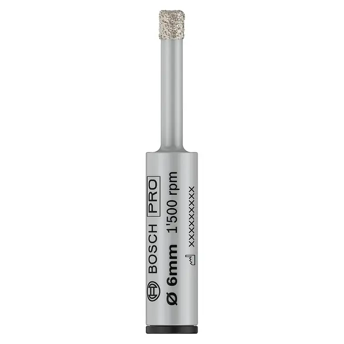 Bosch Diamant-Trockenbohrer - Durchmesser Bohrer: 6 mm - Bild einer Bosch Pro 6mm Diamantbohrkrone, ideal für präzise Bohrungen in harten Materialien. Robust und langlebig, für professionelle Ergebnisse.