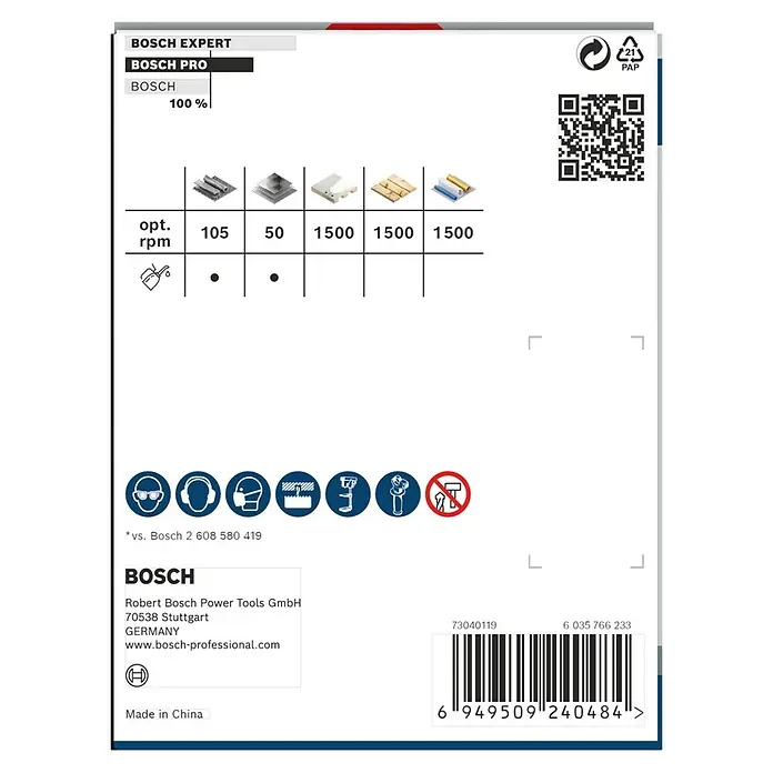 Bosch Lochsäge Pro Multi Material PC Plus - Durchmesser: 83 mm, Stahl - Informationen zu den optimalen Drehzahlen für verschiedene Materialien und Sicherheitshinweise für Bosch-Werkzeuge.