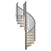 Minka Spindeltreppe Spiral Effect (Durchmesser: 160 cm, Silber, Farbe Stufen: Buche Hell, Geschosshöhe: Max. 309 cm)