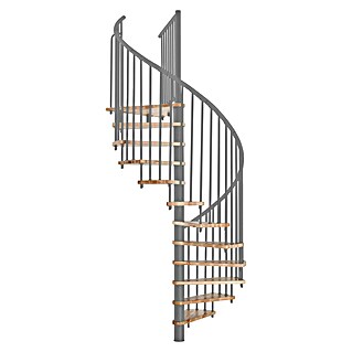 Minka Spindeltreppe Spiral Effect (Durchmesser: 160 cm, Grau, Farbe Stufen: Buche Natur, Geschosshöhe: 305,5 cm)