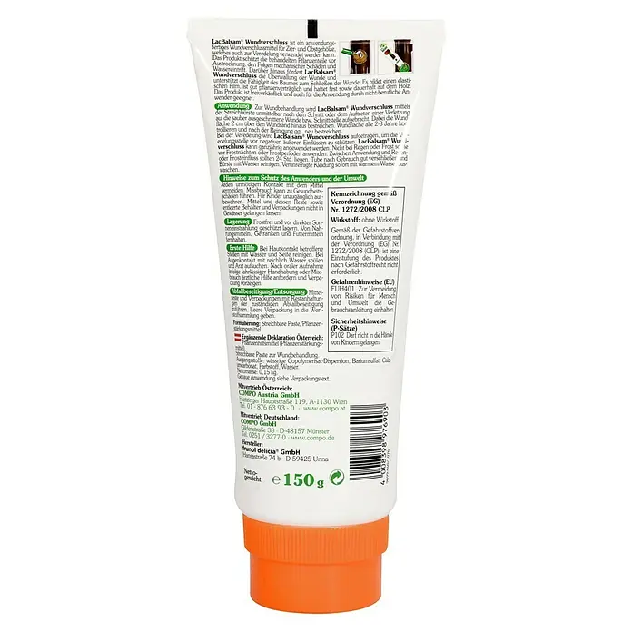 Compo Bio-Wundbalsam Lac Balsam® - 150 g - Weißer LacBalsam Pflanzen-Wundverschluss in einer Tube mit orangem Deckel, 150g.