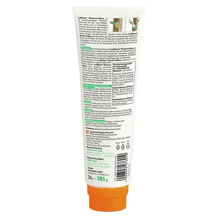 Compo Bio-Wundbalsam Lac Balsam® - 385 g - Weiße Tube LacBalsam Wundverschluss mit orangefarbener Kappe für die Pflanzen- und Baumpflege.