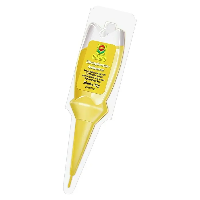 Compo Zitrusdünger Aufbaukur - 30 ml - Gelber COMPO Zitruspflanzen-Aufbaukur Flüssigdünger in transparentem Spender mit langem Ausgießer zum Einstecken ins Substrat.
