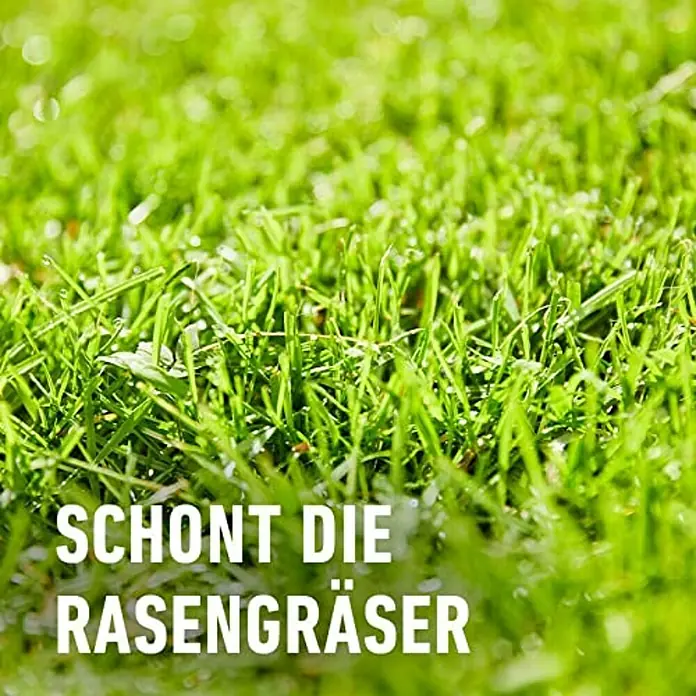 Compo Unkrautvernichter Perfekt - 200 ml - Grünes Rasengras mit dem Text „Schont die Rasengräser“.