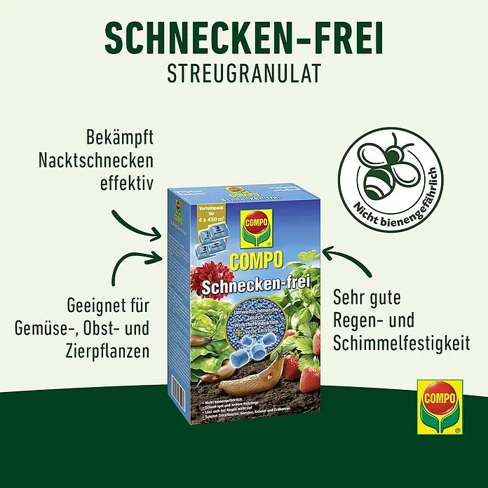 Compo Schnecken-Stopp Vorteilspack - 900 g - Blaue Schachtel COMPO Schnecken-frei Streugranulat, wirksames Schneckenkorn für Pflanzen.