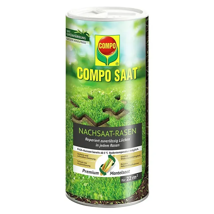Compo Rasensamen Nachsaat-Rasen - 0,44 kg, 22 m² - Grüner COMPO SAAT Rasensaat-Behälter zur Rasenreparatur.