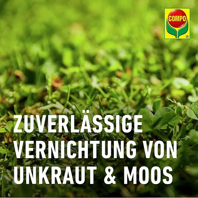 Compo Rasendünger Unkraut + Moos Komplettpflege - 9 kg, Max. Anwendungsfläche: 300 m² - COMPO: Zuverlässiger Unkraut- und Moosvernichter für Rasenflächen.