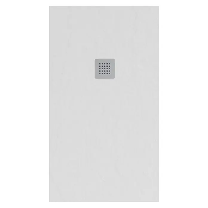 Plato de ducha Gravity - L x An: 70 x 100 cm, Blanco - Plato de ducha rectangular blanco con tapa de desagüe cuadrada gris perforada.