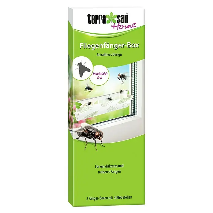 Terrasan Fliegenfalle - 2 Stk. - Grüne und weiße Fliegenfänger-Box, insektizid-frei, für diskretes und sauberes Fangen.