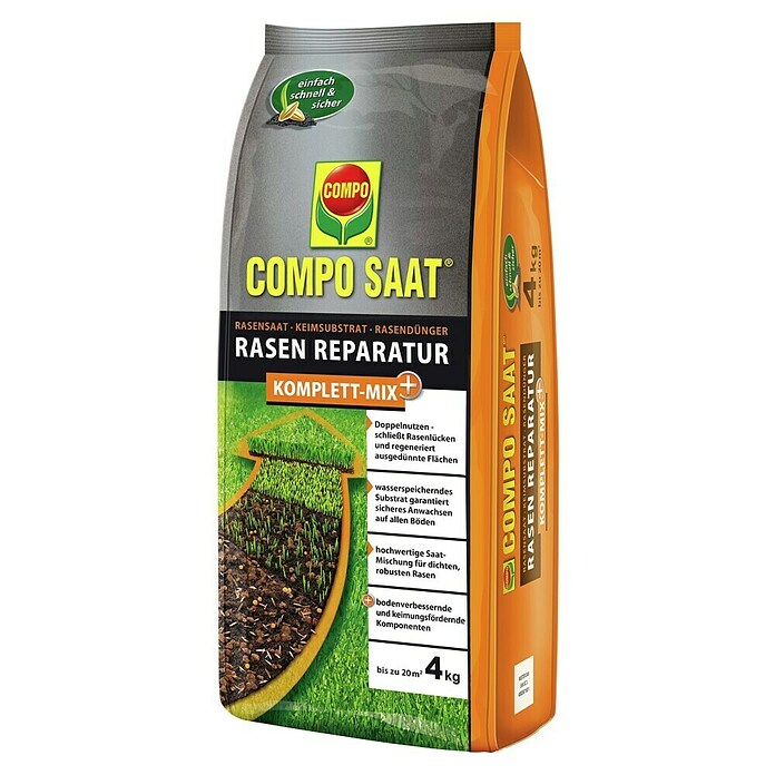 Compo Saat Rasensamen Reparatur Komplett-Mix+ (4 kg, 20 m²) | BAUHAUS