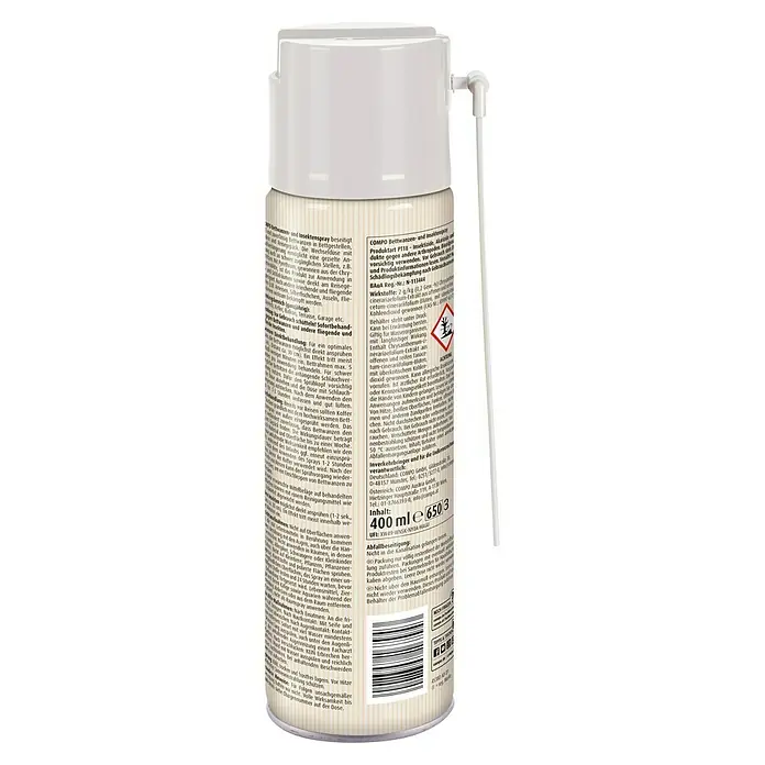 Compo Bettwanzenspray - 400 ml - Weiße Sprühdose mit langem Applikationsschlauch, wahrscheinlich für Insektenspray.