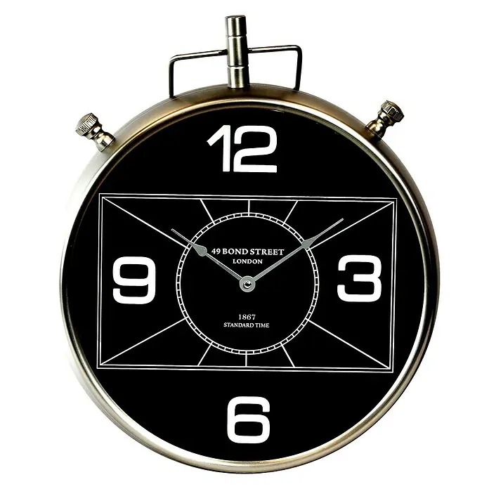 Wanduhr - Durchmesser: 40 cm, Schwarz - Elegante Wanduhr im Vintage-Stil mit schwarzem Zifferblatt und großen, weißen Ziffern. Die Uhr ist ein dekoratives Element für jeden Raum.