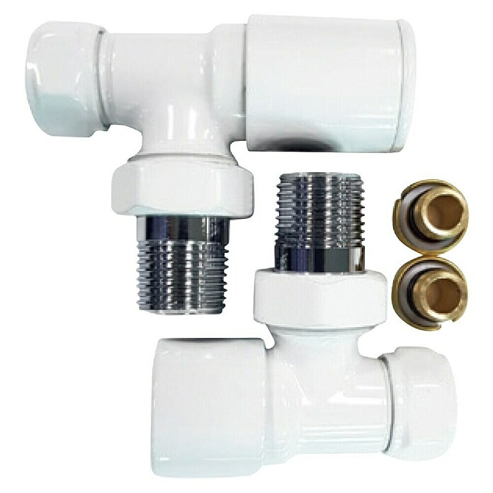 Rointe Detentor para radiador con válvula y adaptador (½″, Blanco) | BAUHAUS