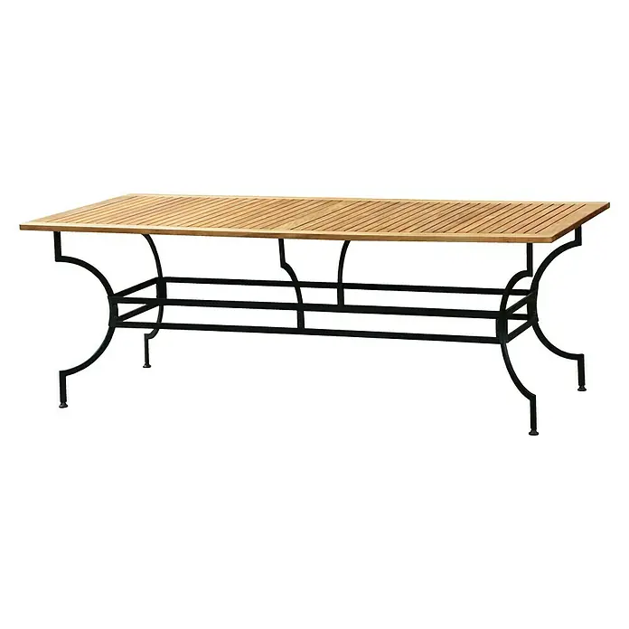 Sunfun Moni Gartentisch - L x B x H: 220 x 100 x 77 cm - Holzgartentisch mit schwarzem Metallgestell, ideal für Mahlzeiten im Freien. Stabile Konstruktion für den Außenbereich.