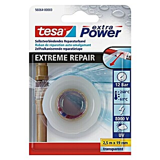 Tesa Extra Power Reparaturband Extreme Repair (2,5 m x 19 mm, Transparent, Selbstverschweißend)