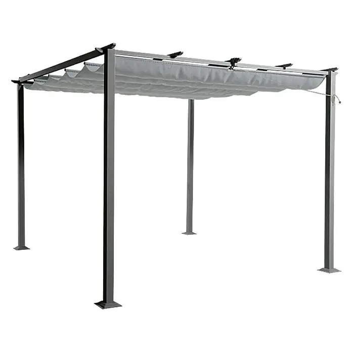 Sunfun Jakarta Pérgola con toldo corredero - An x Pr: 300 x 300 cm, Color del techo: Gris, Color del armazón: Antracita - Una moderna pérgola con tela retráctil, ideal para el jardín o el patio para dar sombra y crear un ambiente elegante.