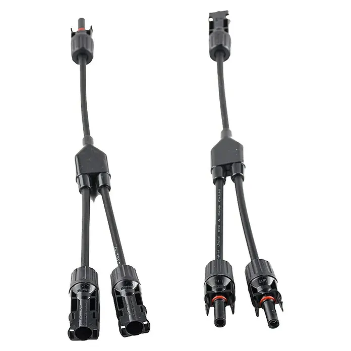 Solarkabel - Passend für: 2 Module, Schwarz - Paar schwarzer Y-Verzweigungs-MC4-Solarpanel-Stecker zur Parallelverdrahtung.