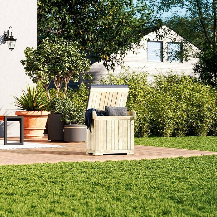 Promadino Kissenbox (56 x 43 x 56 cm, Kiefernholz, Mit Auflage)