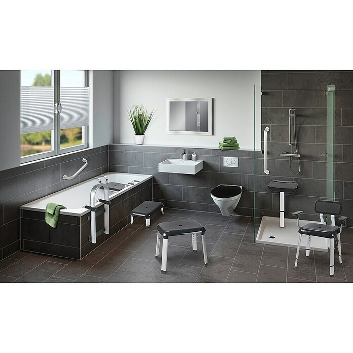 Wenko Secura Premium Zložljivi stol  (Do x Š x V: 30 x 37 x 37 cm, Nosilnost: 120 kg, Antracit) | 3717 - Sicherheitsprogramm | DADD - Accessoires | DAD - Badausstattung | DA - Badausstattung/Bäderwelt | D - Sanitär | BAUHAUS