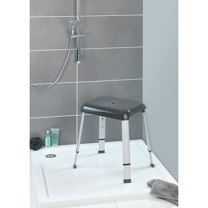 Wenko Secura Premium Kopalniški stol  (Nastavitev višine: 42 cm - 52 cm, Nosilnost: 130 kg, Antracit) | 3717 - Sicherheitsprogramm | DADD - Accessoires | DAD - Badausstattung | DA - Badausstattung/Bäderwelt | D - Sanitär | BAUHAUS