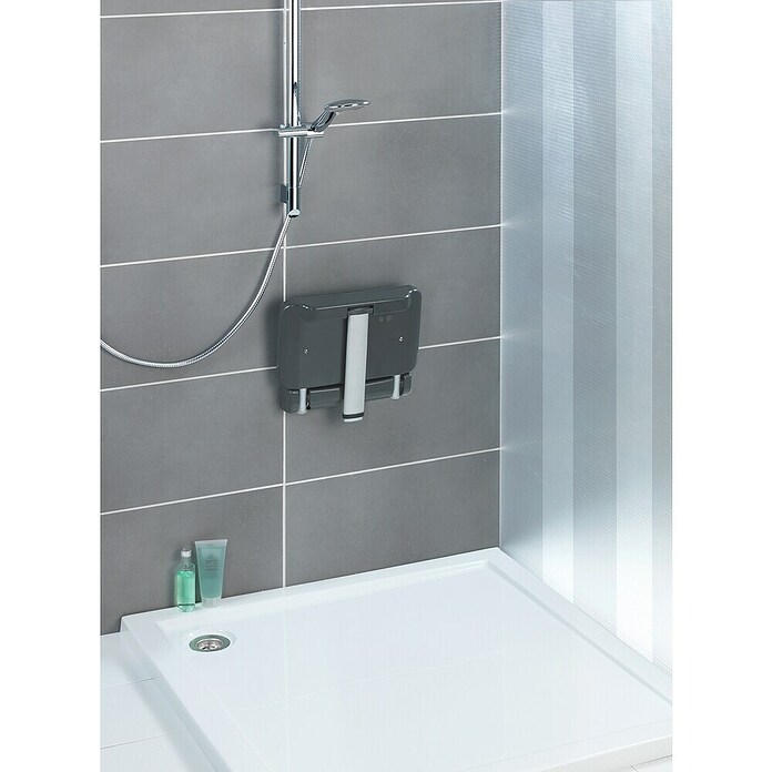 Wenko Secura Premium Zložljivi stol  (Do x Š x V: 30 x 37 x 37 cm, Nosilnost: 120 kg, Antracit) | 3717 - Sicherheitsprogramm | DADD - Accessoires | DAD - Badausstattung | DA - Badausstattung/Bäderwelt | D - Sanitär | BAUHAUS