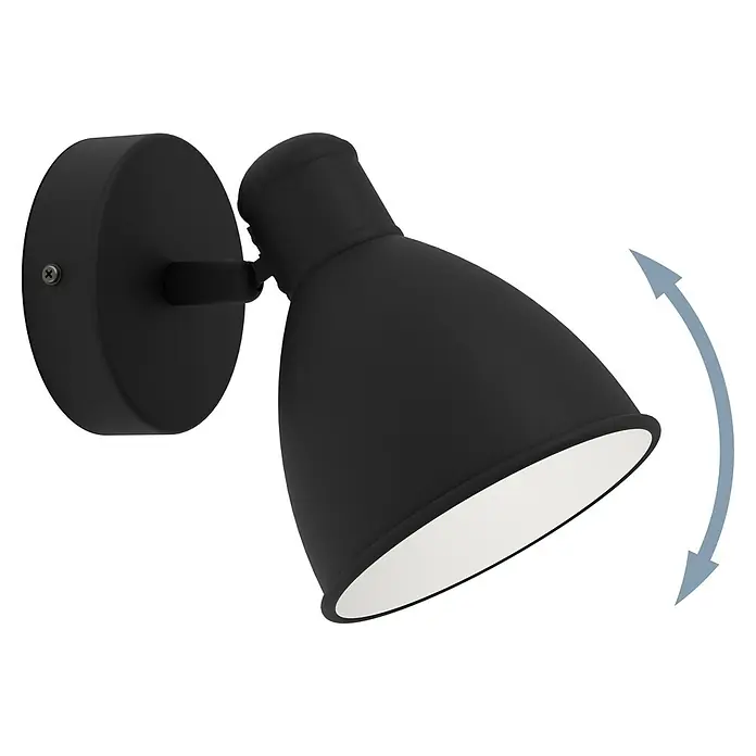 Eglo LED-Wandleuchte San Peri 1 - 3 W, Schwarz, Weiß, Warmweiß - Nahaufnahme einer mattschwarzen Wandleuchte mit verstellbarem Spot, die ein modernes und minimalistisches Design zeigt.