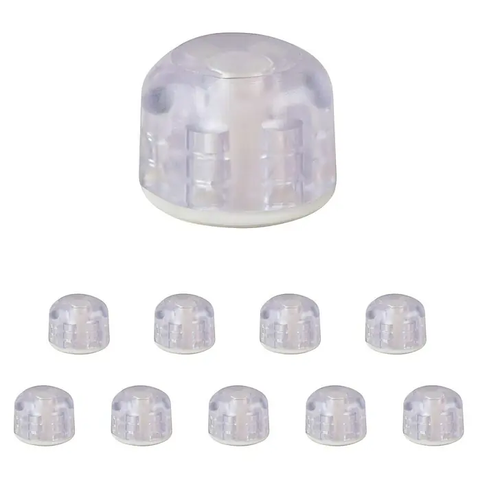 Türpuffer - Ø x H: 30 x 23 mm, 2 Stk. - LED-Kappenverbinder: Eine Nahaufnahme von transparenten LED-Kappenverbindern, die für LED-Streifen verwendet werden, um eine sichere Verbindung zu gewährleisten.