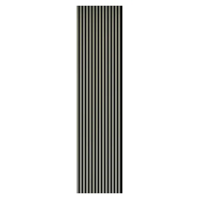 FN Neuhofer Akustikpaneel Aluminium Eloxiert - Inox, L x B x S: 2.400 x 565 x 19 mm - Elegante Lamellenwandverkleidung mit vertikalen Streifen in Grau und Schwarz, ideal für moderne Raumgestaltung und als stilvolles Architekturelement.