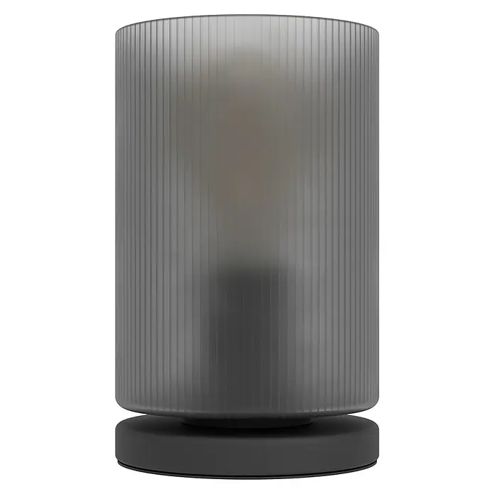 Eglo LED-Tischleuchte Colomera - 40 W, Schwarz, Ø x H: 12 x 19,5 cm - Zylindrische Tischlampe mit transluzentem, geriffeltem Schirm und dunklem Rundfuß.