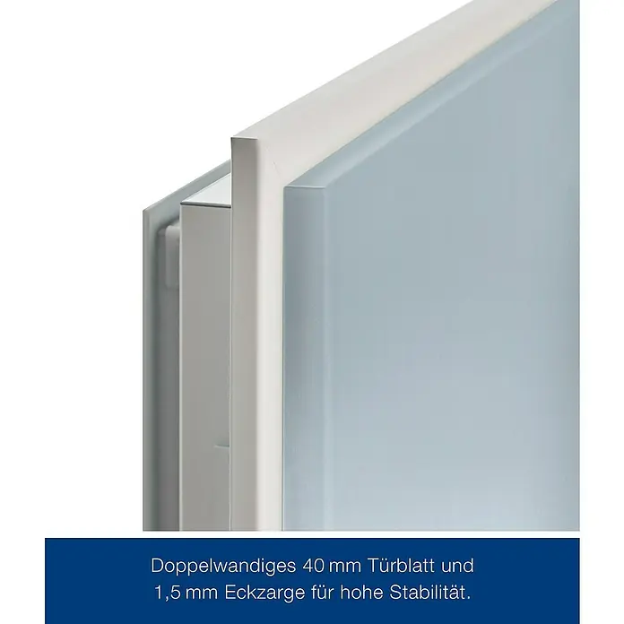 Hörmann ZK-Element - 87,5 x 187,5 cm, DIN Anschlag: Rechts, Verzinkt - Detailaufnahme einer doppelwandigen 40 mm Tür mit 1,5 mm Eckzarge für hohe Stabilität.\n