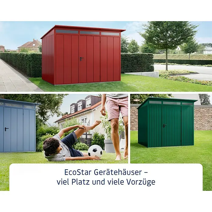 EcoStar Dachrahmen - Passend für: EcoStar Gerätehaus Typ 1, Rot - EcoStar Gerätehäuser in Rot, Blau und Grün fügen sich in den Garten ein und bieten viel Stauraum.