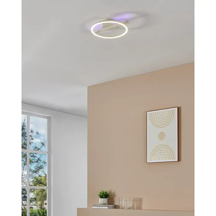 Eglo LED-Deckenleuchte Amandolo - 17 W, L x B x H: 40 x 30 x 6,5 cm, Weiß, Neutralweiß - Weiße runde LED-Deckenleuchte, die helles weißes Licht und einen sanften violetten Schein abgibt.