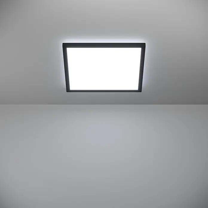 Eglo LED-Deckenleuchte Rovito-R - 17,6 W, L x B x H: 39 x 39 x 3 cm, Schwarz, Warmweiß - Schwarze, rechteckige Deckenleuchte mit hellem Licht, die eine moderne und elegante Beleuchtungslösung für jeden Raum bietet.