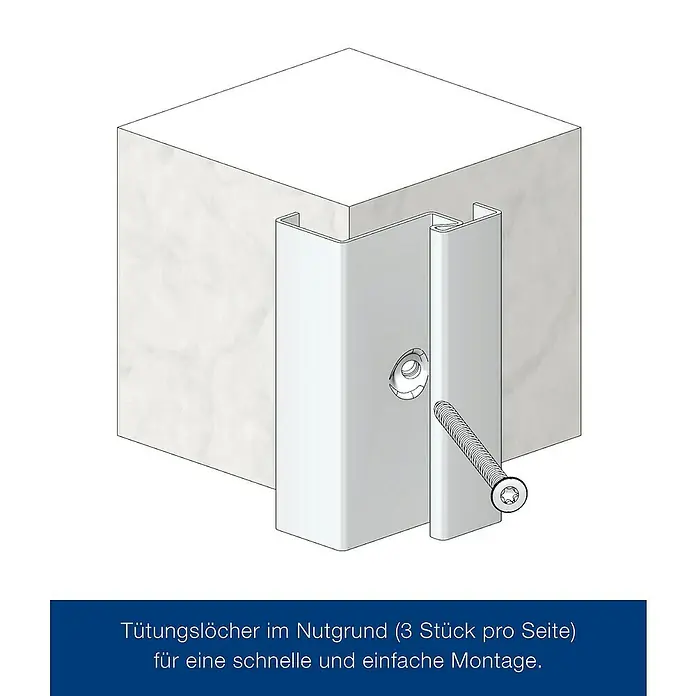 Hörmann ZK-Element - 75 x 187,5 cm, DIN Anschlag: Links, Verzinkt - Weißes L-Profil wird mit einer Schraube in eine Ecke montiert, zeigt vorgebohrte Löcher für einfache Befestigung.