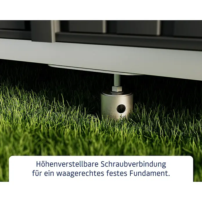 EcoStar Schraubfundament Typ 1 - Passend für: EcoStar Gerätehaus Euroline Trend - Silberne höhenverstellbare Schraubverbindung für ein waagerechtes, stabiles Fundament.