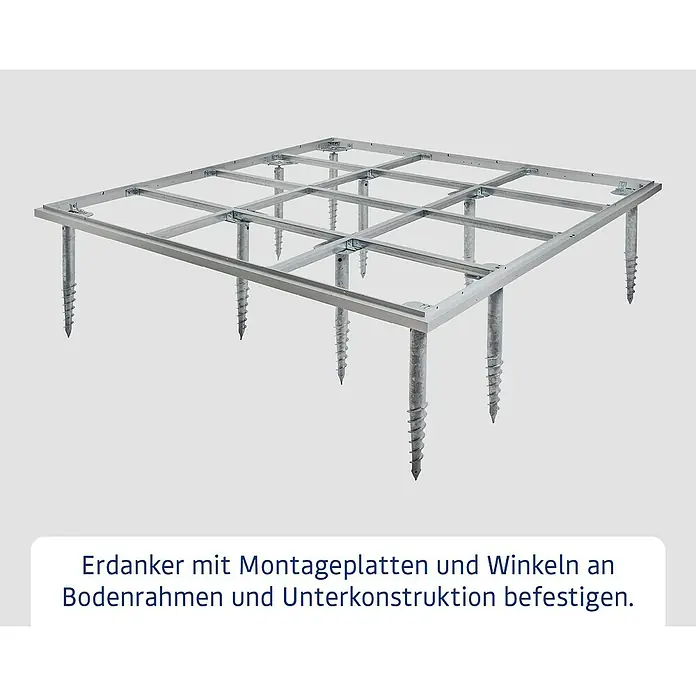 EcoStar Schraubfundament Typ 2 - Passend für: EcoStar Gerätehaus Euroline Trend - Galvanisierter Metallrahmen mit Erdankern für eine Unterkonstruktion.