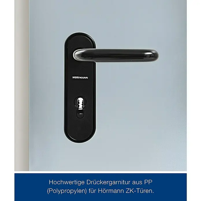 Hörmann ZK-Element - 75 x 187,5 cm, DIN Anschlag: Links, Verzinkt - Schwarze Drückergarnitur aus PP für Hörmann ZK-Türen.