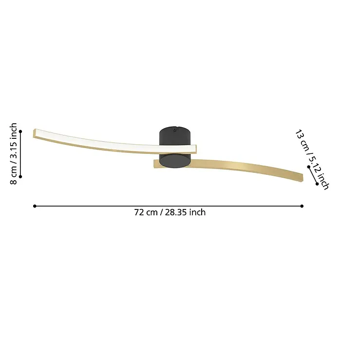 Eglo LED-Deckenleuchte Aieta - 12 W, L x B x H: 7 x 13 x 8 cm, Schwarz, Messing, Neutralweiß - Abmessungen der stilvollen LED-Deckenleuchte in Gold und Schwarz.