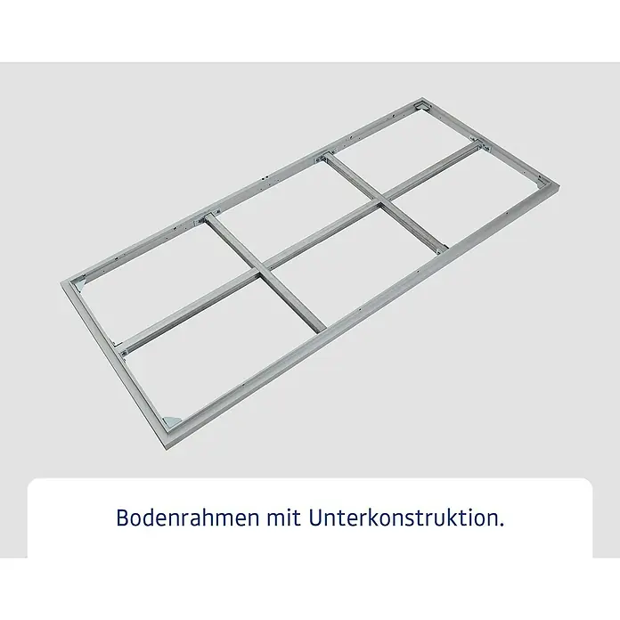 EcoStar Schraubfundament Typ 1 - Passend für: EcoStar Gerätehaus Euroline Trend - Hellgrauer Metall-Bodenrahmen mit innerer Unterkonstruktion.
